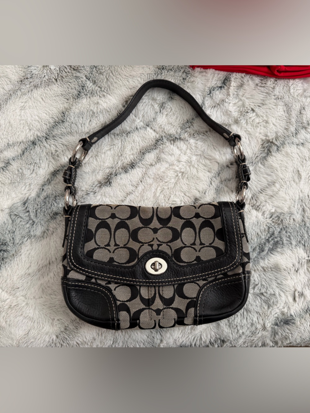 Vintage Coach Black and Gray Signature Shoulder Bag